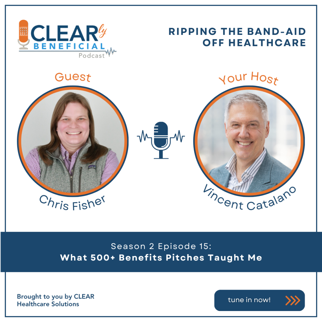 Vincent Catalano and Chris Fisher discuss "What 500+ Benefits Pitches Taught Me" on the CLEARly Beneficial podcast April 20, 2026. Tune into the full episode on Substack, YouTube, Buzzsprout or other favorite podcast channel.